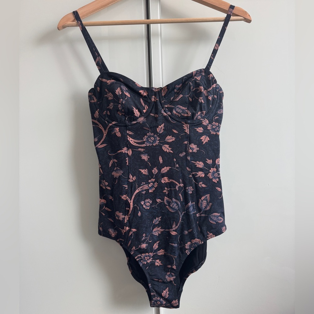 Never Worn Ulla Johnson Black Pink Navy Floral Swim Suit One Piece Size S